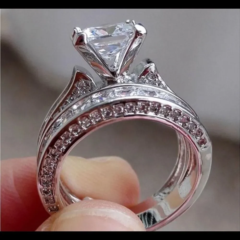1CT Silver Wedding Bridal Ring